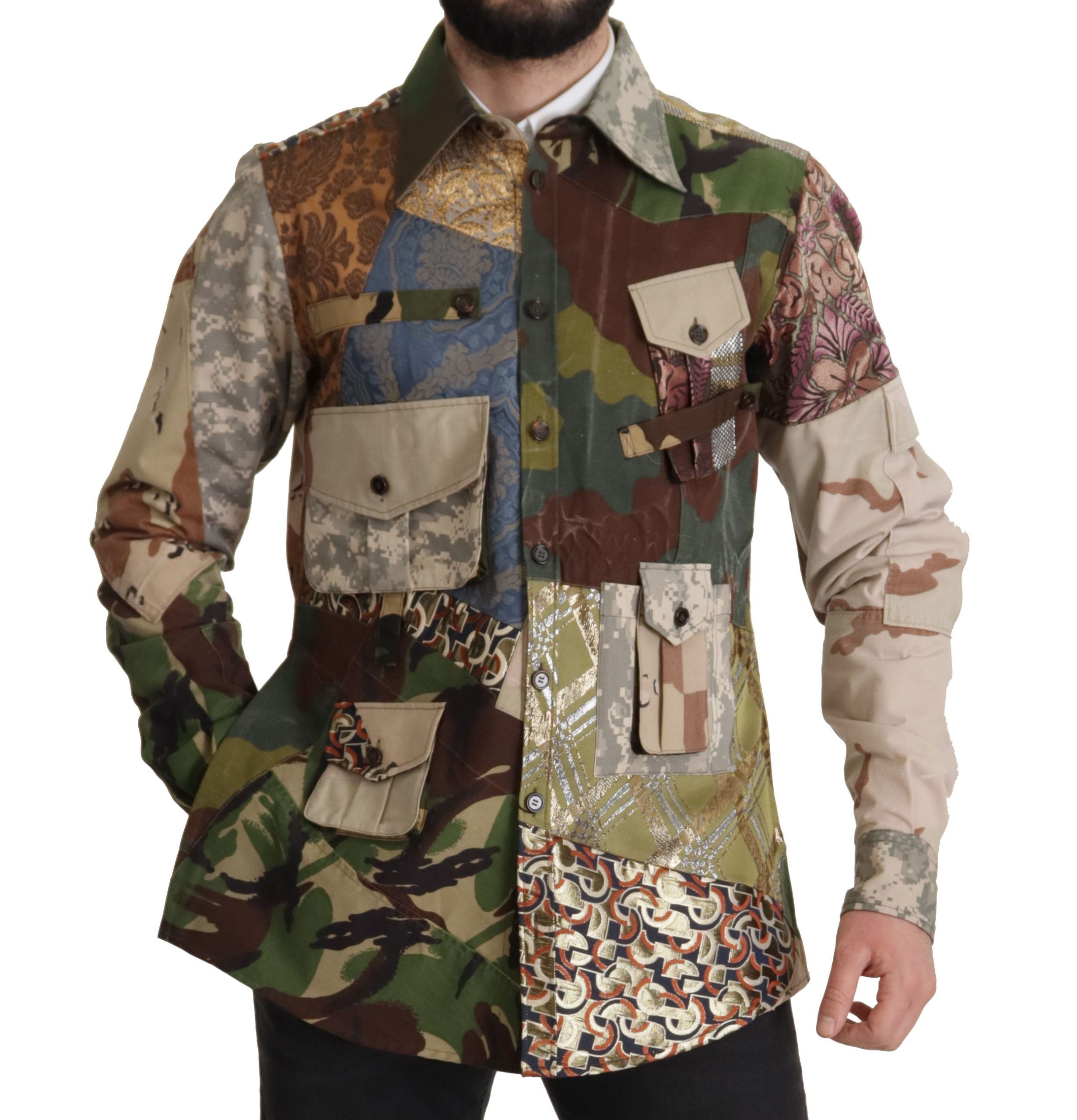 Dolce & Gabbana Mehrfarbiges Patchwork-Hemd mit Knopfleiste