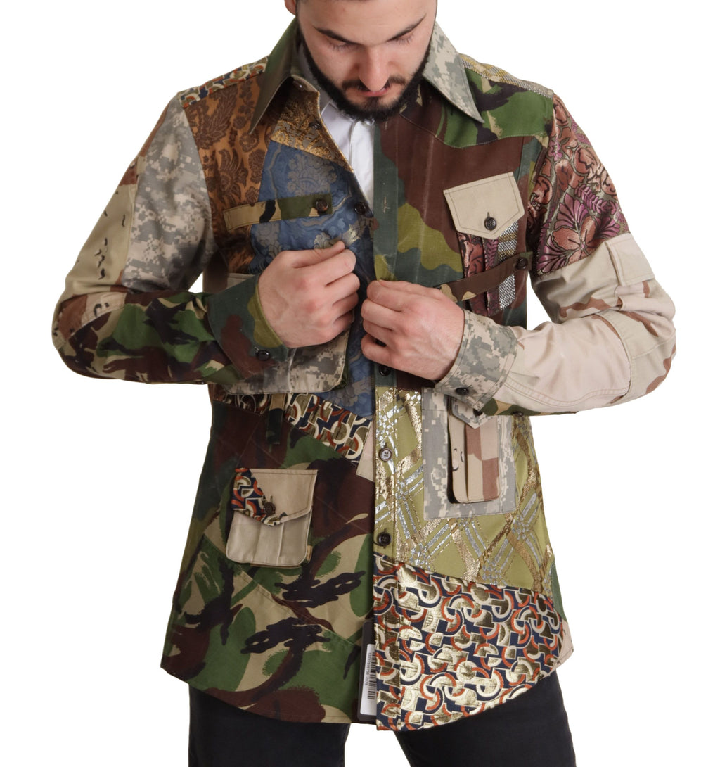 Dolce & Gabbana Mehrfarbiges Patchwork-Hemd mit Knopfleiste