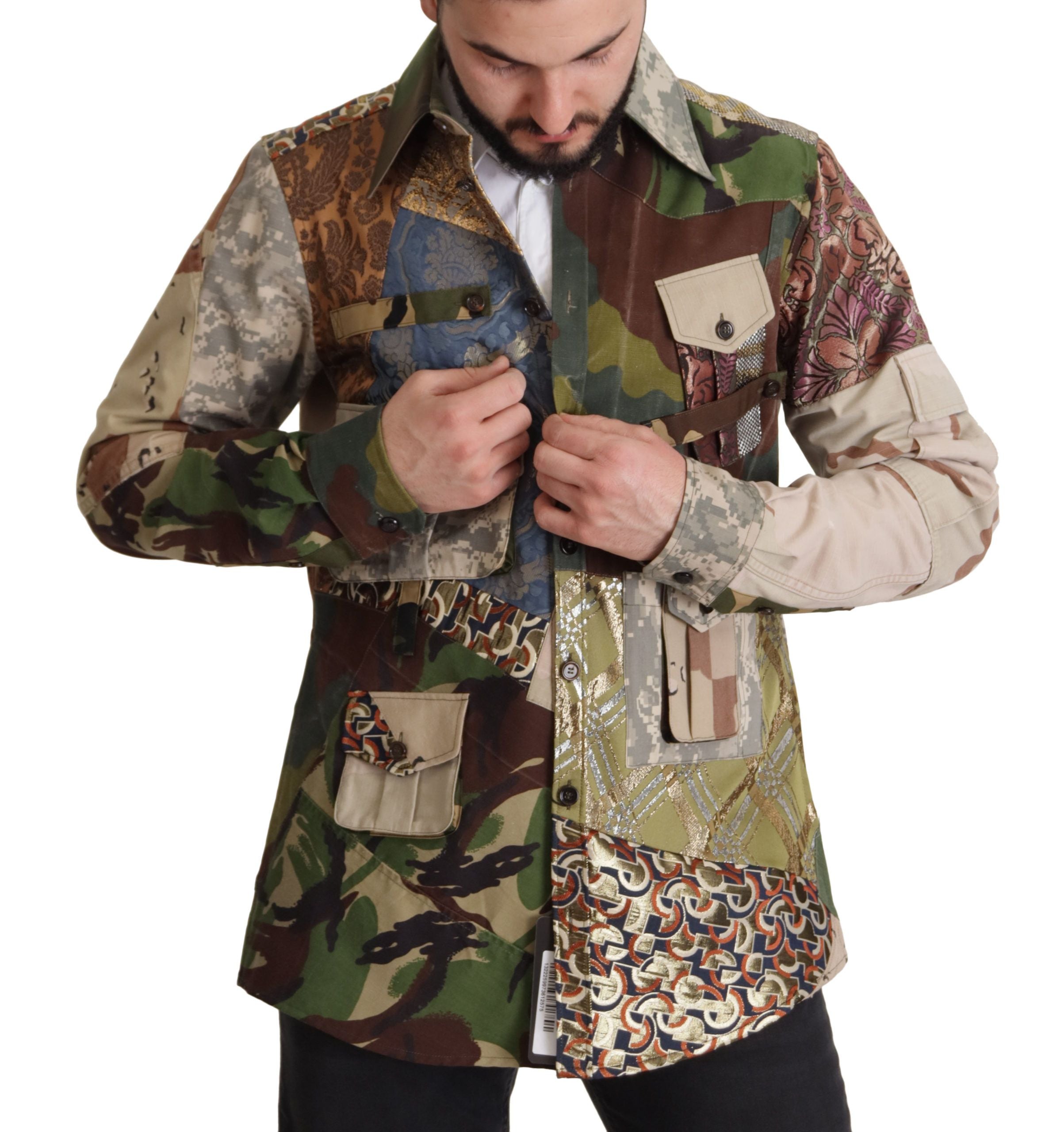 Dolce & Gabbana Mehrfarbiges Patchwork-Hemd mit Knopfleiste