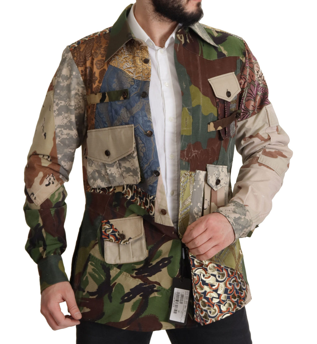 Dolce & Gabbana Mehrfarbiges Patchwork-Hemd mit Knopfleiste