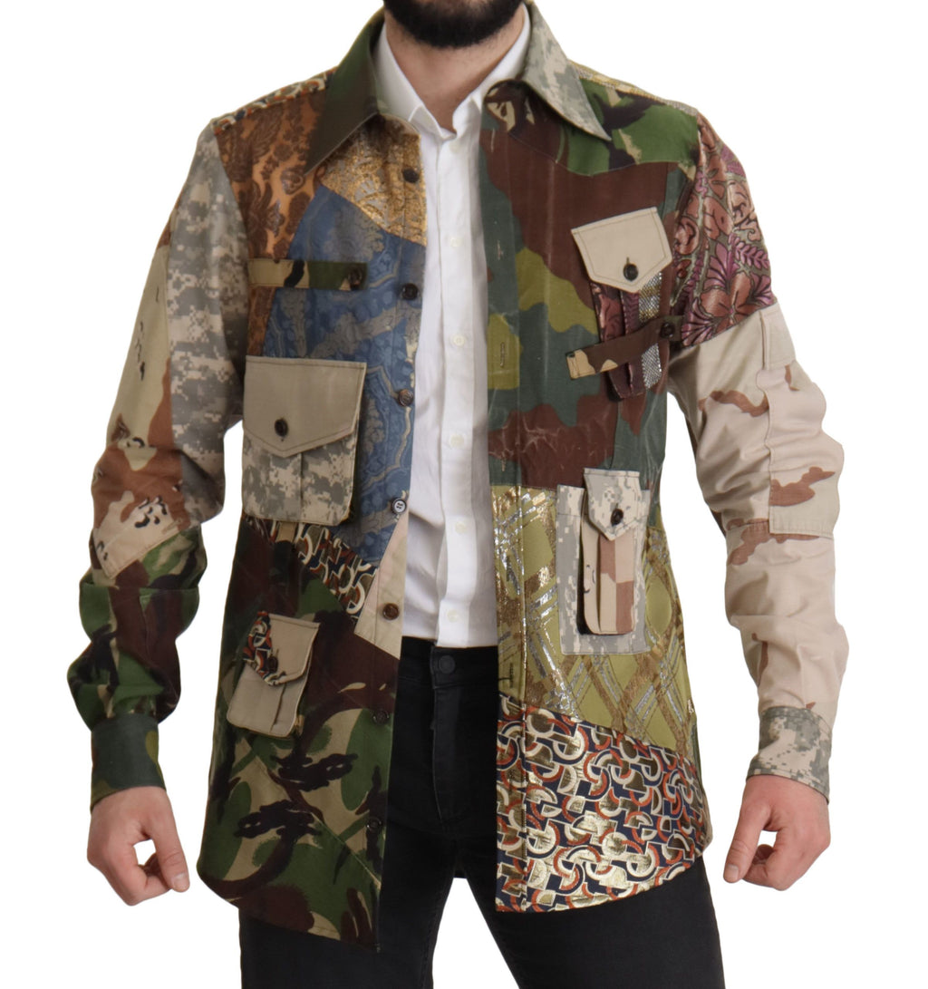Dolce & Gabbana Mehrfarbiges Patchwork-Hemd mit Knopfleiste
