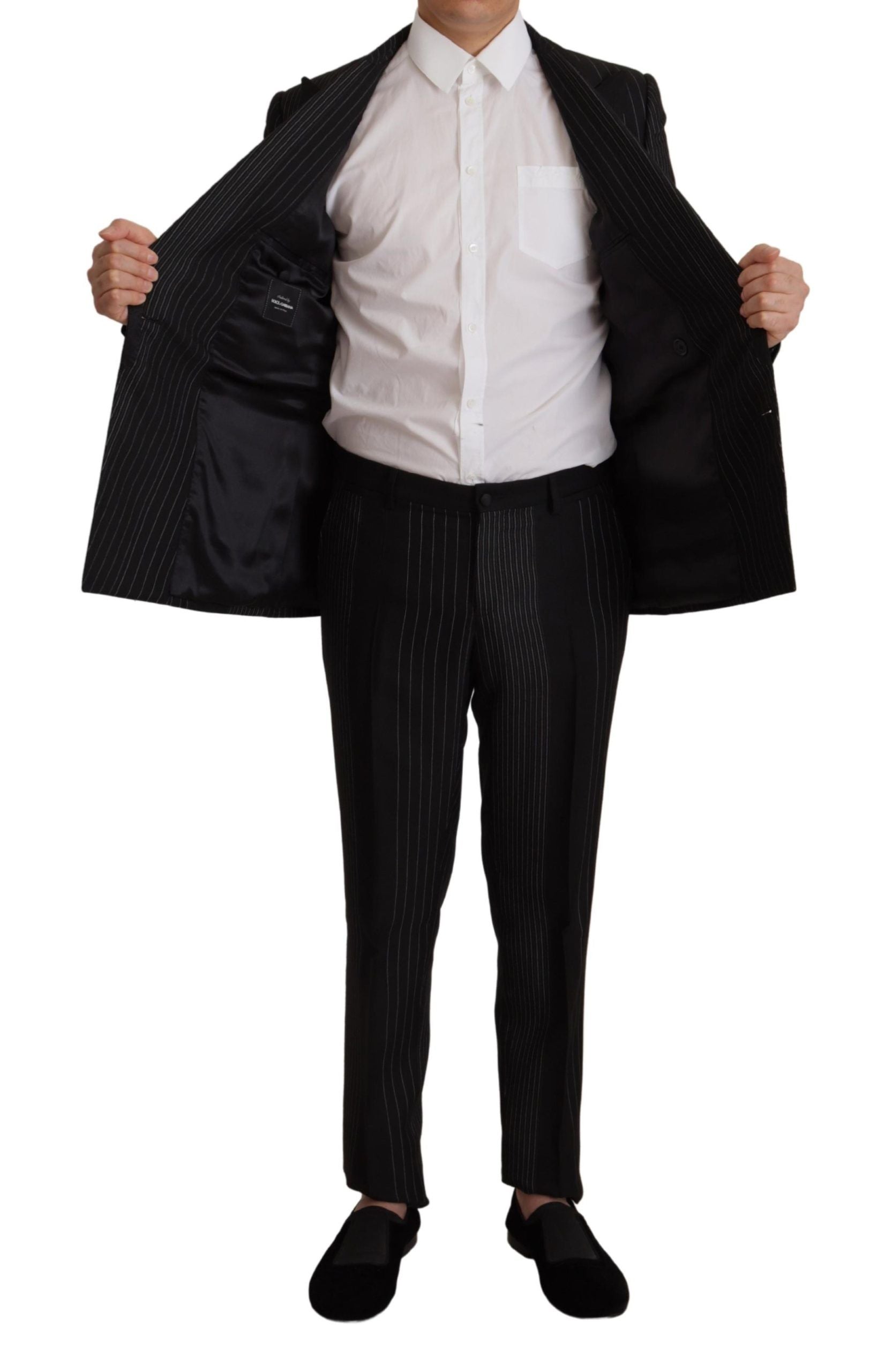 Dolce & Gabbana Schwarz gestreift Rayon Formal 2 Stück Anzug