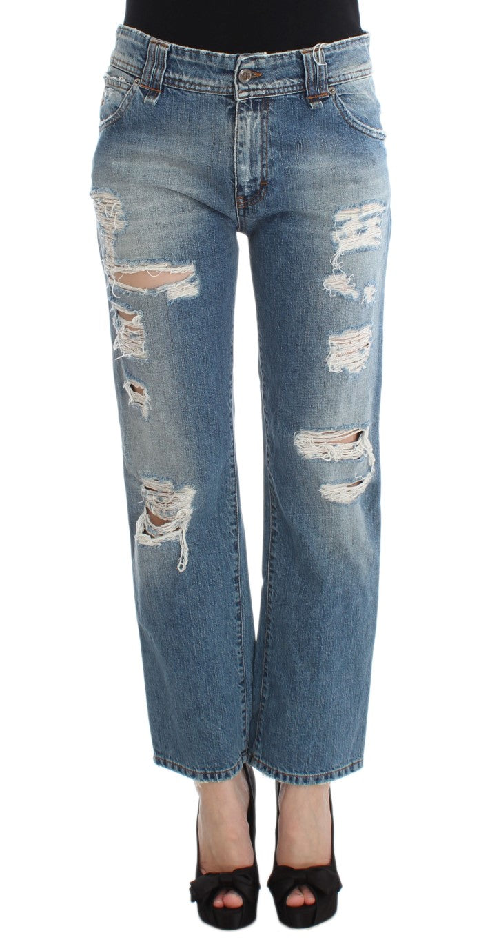 John Galliano Blaue Baumwoll-Boyfriend-Fit-Cropped-Jeans mit Waschung
