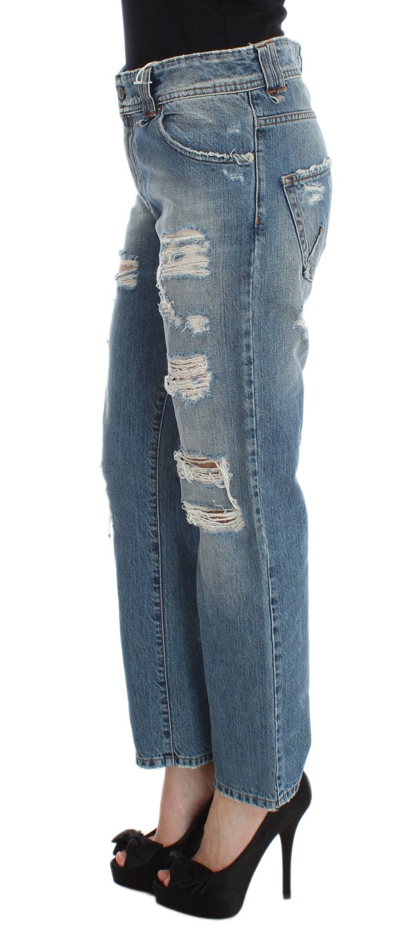 John Galliano Blaue Baumwoll-Boyfriend-Fit-Cropped-Jeans mit Waschung