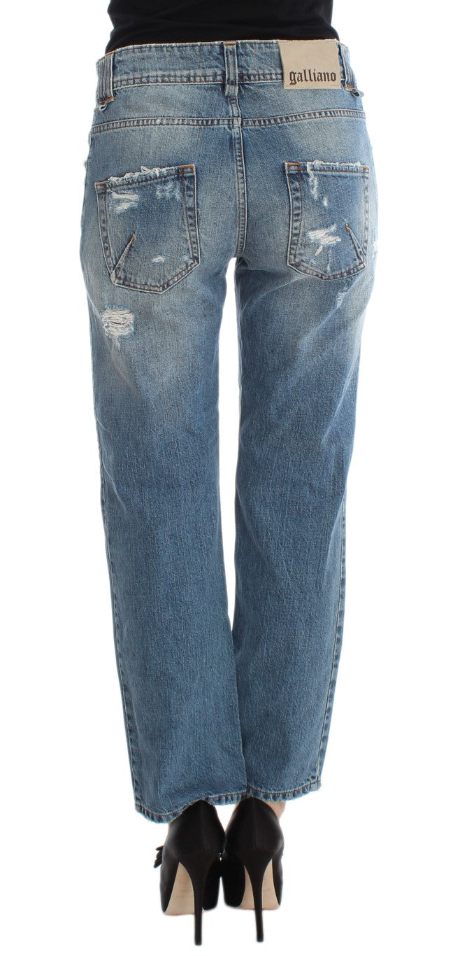 John Galliano Blaue Baumwoll-Boyfriend-Fit-Cropped-Jeans mit Waschung