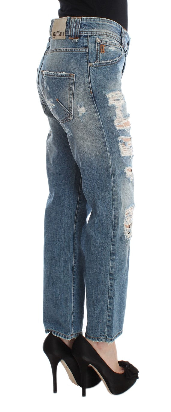 John Galliano Blaue Baumwoll-Boyfriend-Fit-Cropped-Jeans mit Waschung