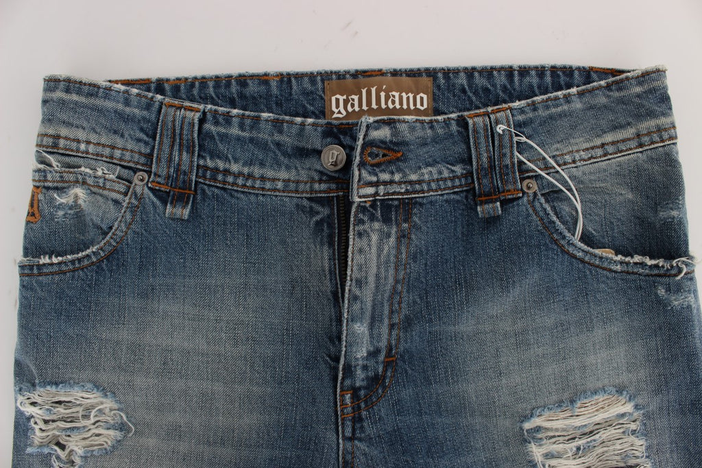 John Galliano Blaue Baumwoll-Boyfriend-Fit-Cropped-Jeans mit Waschung