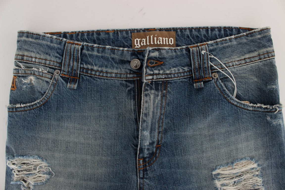 John Galliano Blaue Baumwoll-Boyfriend-Fit-Cropped-Jeans mit Waschung