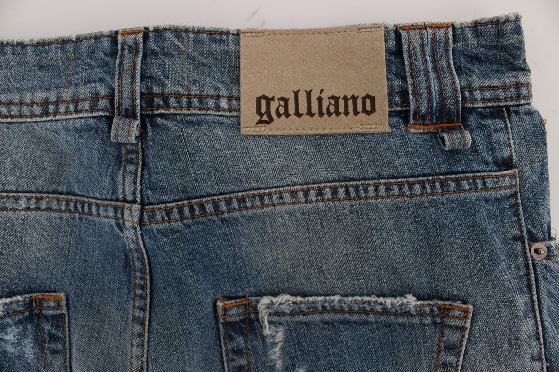 John Galliano Blaue Baumwoll-Boyfriend-Fit-Cropped-Jeans mit Waschung