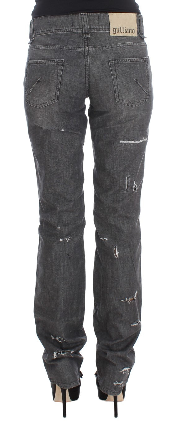 John Galliano Graue Baumwollwaschung Zerrissene Straight Fit Jeans