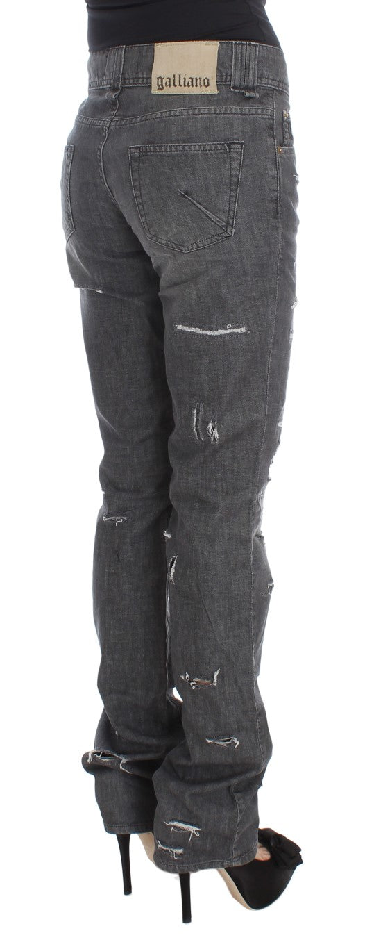 John Galliano Graue Baumwollwaschung Zerrissene Straight Fit Jeans