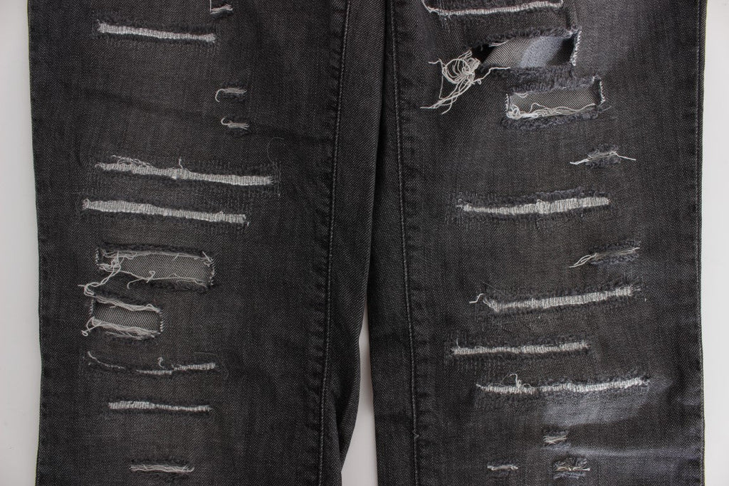 John Galliano Graue Baumwollwaschung Zerrissene Straight Fit Jeans