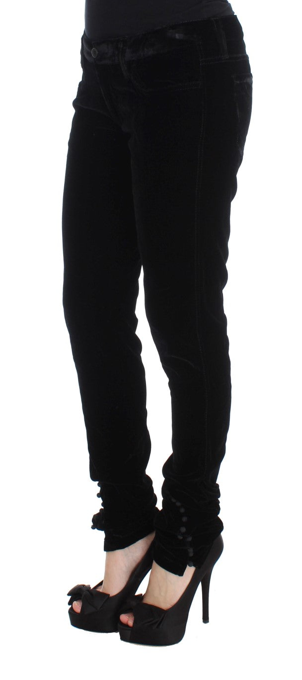 Ermanno Scervino Schwarze Slim Fit-Hose aus Viskosemischung und Samt