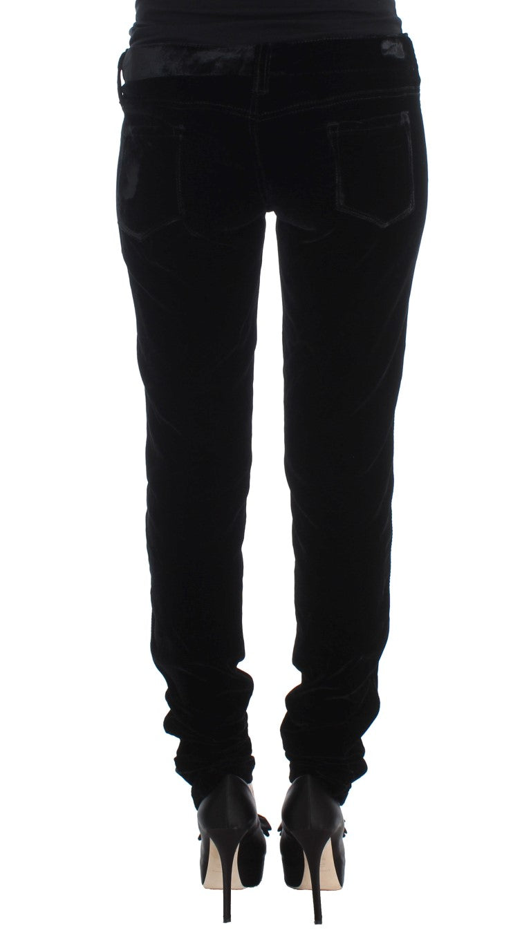 Ermanno Scervino Schwarze Slim Fit-Hose aus Viskosemischung und Samt