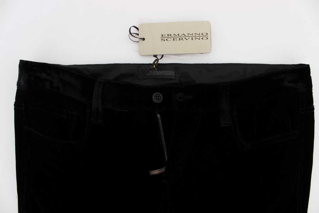 Ermanno Scervino Schwarze Slim Fit-Hose aus Viskosemischung und Samt