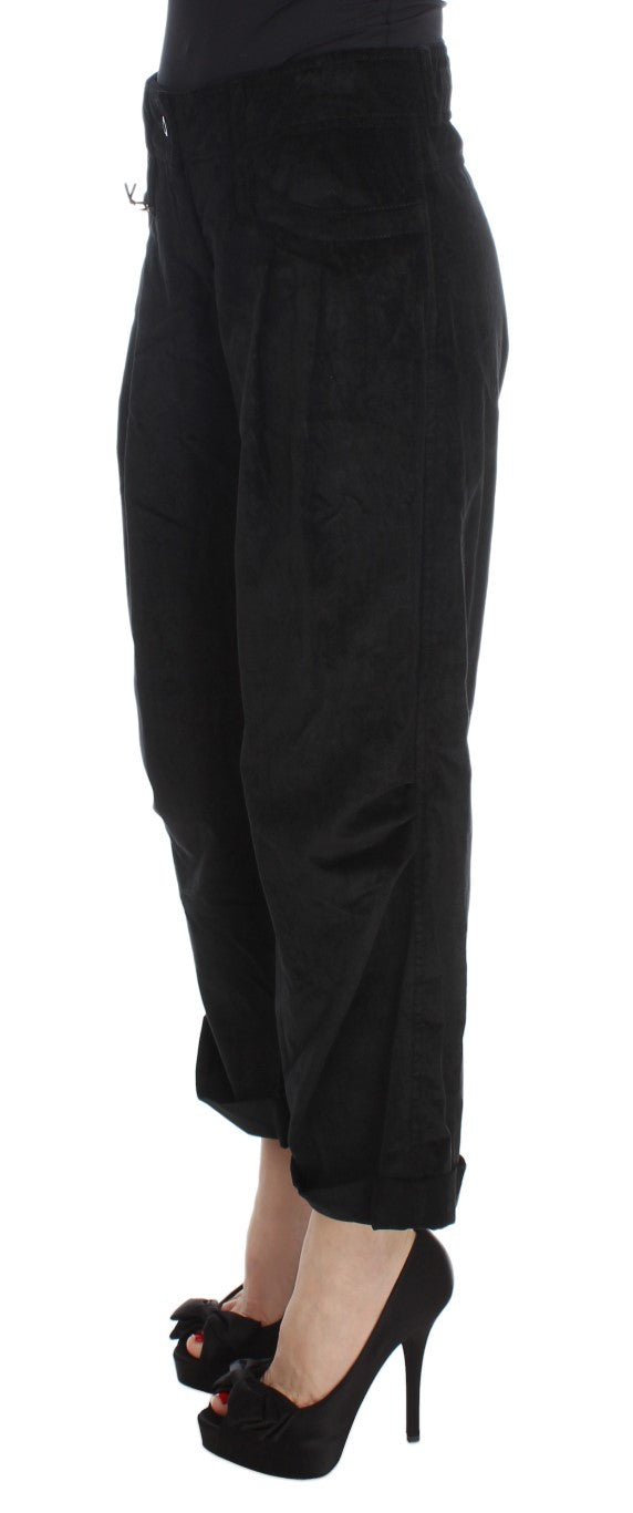 Ermanno Scervino Schwarze Capri-Bootcut-Hose aus Samt und Baumwolle