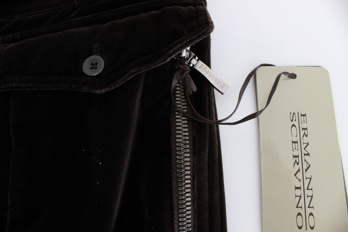 Ermanno Scervino Braune Baumwolle Samt Reißverschlüsse Slim Fit Hose