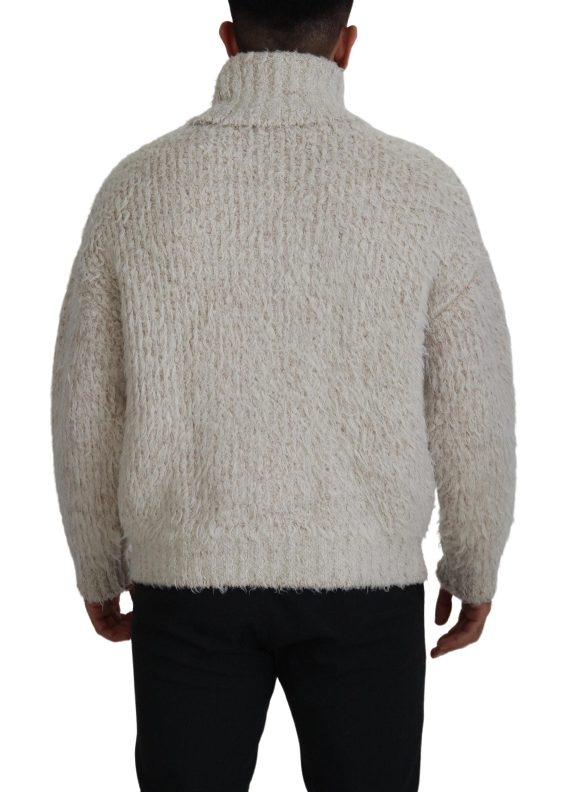 Dolce & Gabbana Rollkragenpullover aus cremefarbenem Wollstrick