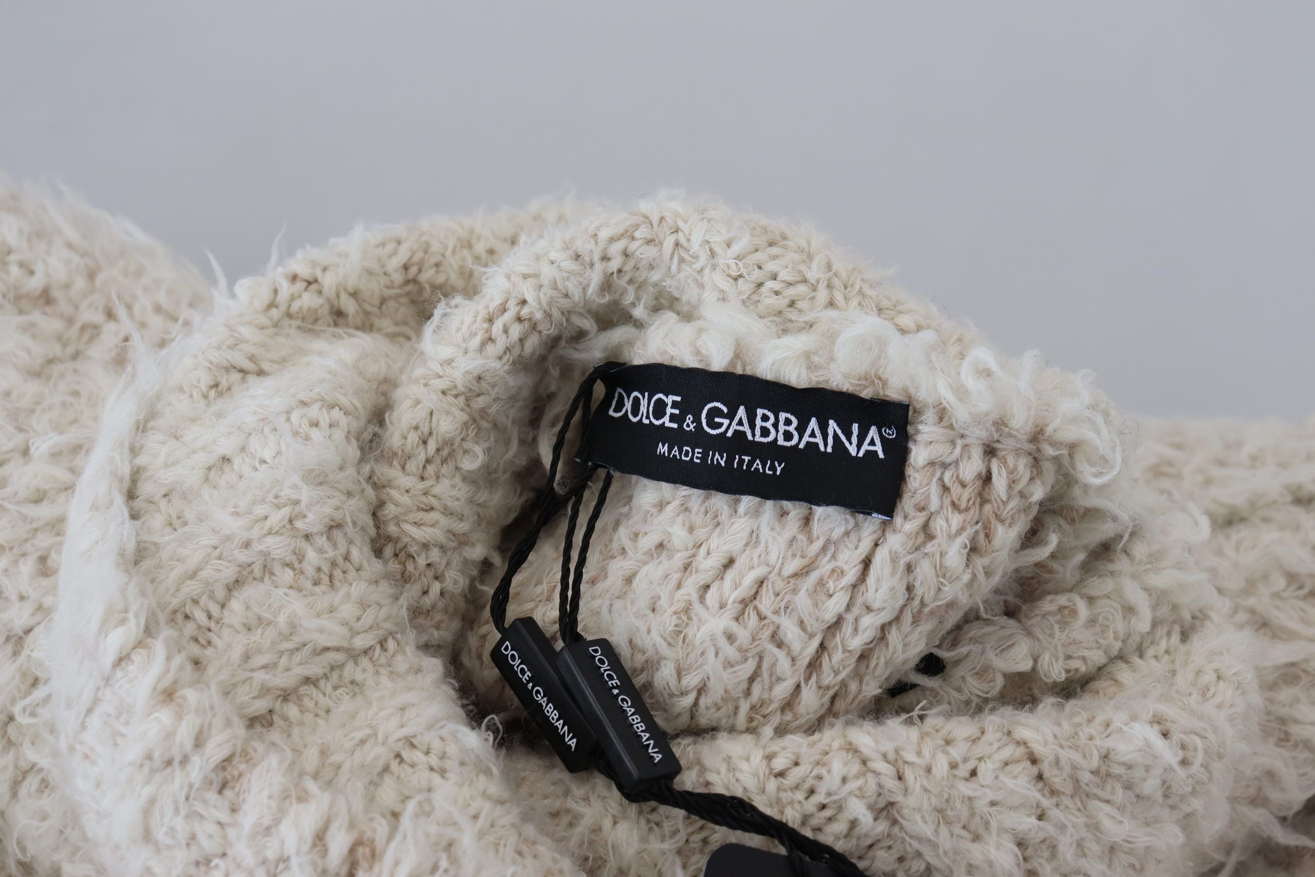 Dolce & Gabbana Rollkragenpullover aus cremefarbenem Wollstrick