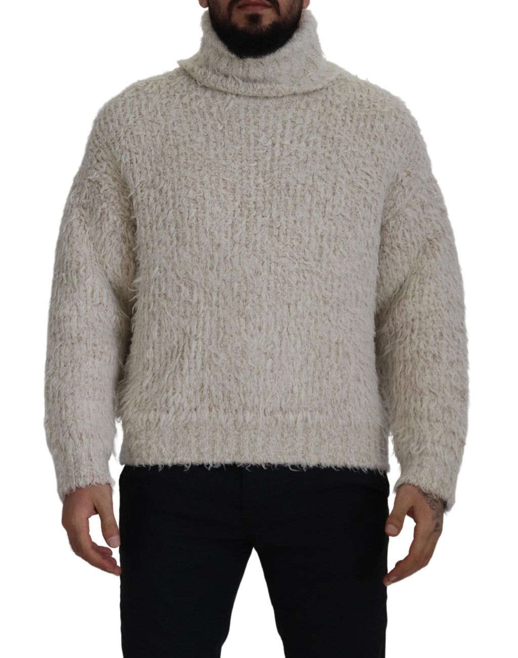 Dolce & Gabbana Rollkragenpullover aus cremefarbenem Wollstrick