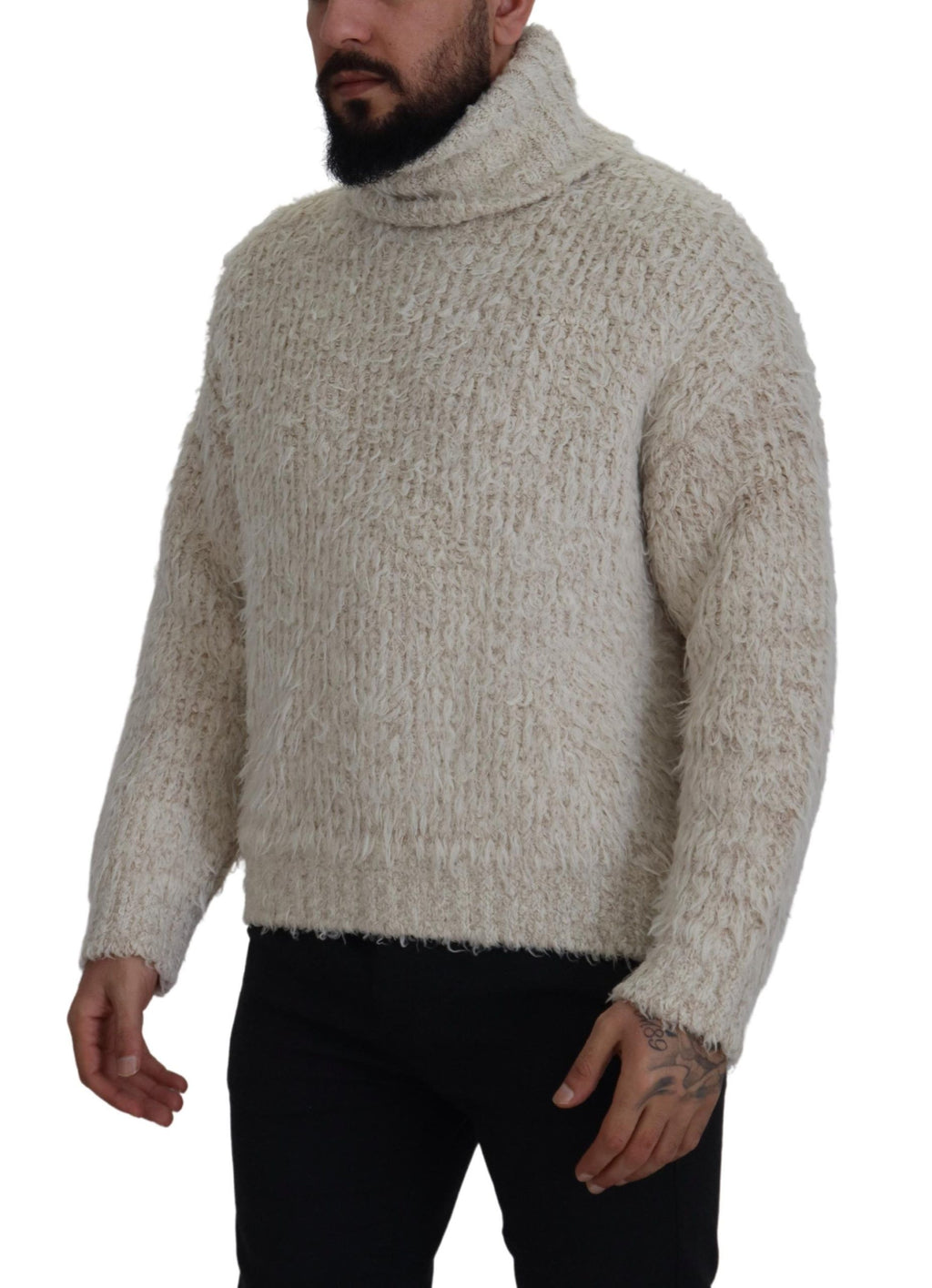 Dolce & Gabbana Rollkragenpullover aus cremefarbenem Wollstrick