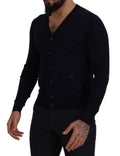 Dolce & Gabbana Blauer Woll-Daunen-Cardigan-Pullover für Personal