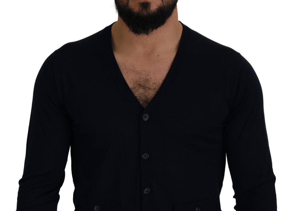 Dolce & Gabbana Blauer Woll-Daunen-Cardigan-Pullover für Personal