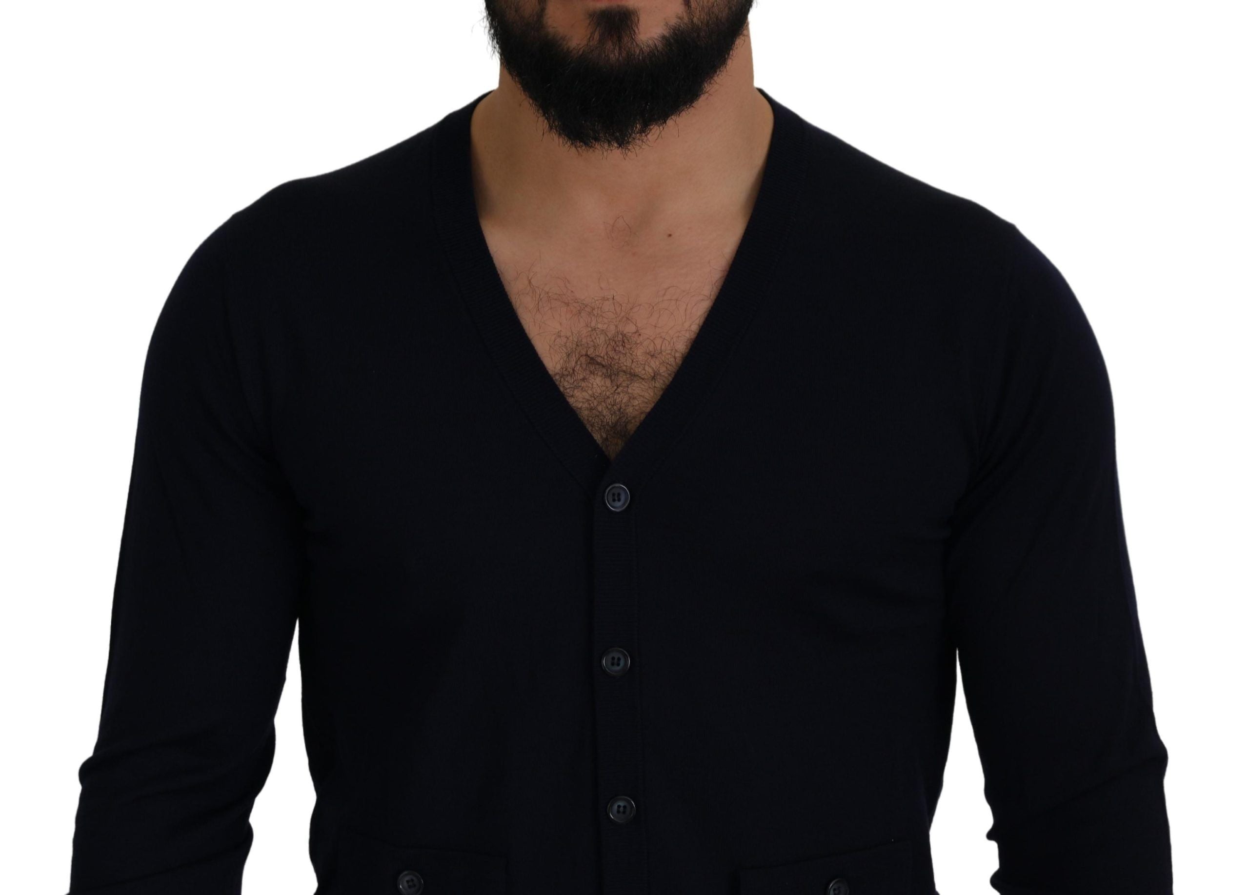 Dolce & Gabbana Blauer Woll-Daunen-Cardigan-Pullover für Personal