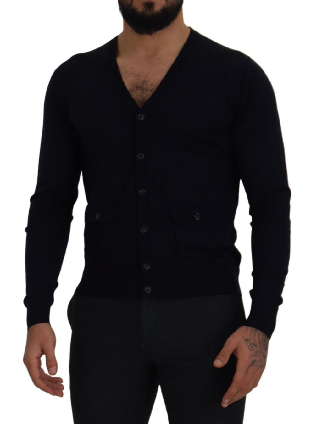 Dolce & Gabbana Blauer Woll-Daunen-Cardigan-Pullover für Personal