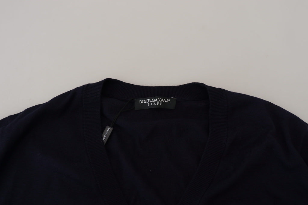 Dolce & Gabbana Blauer Woll-Daunen-Cardigan-Pullover für Personal
