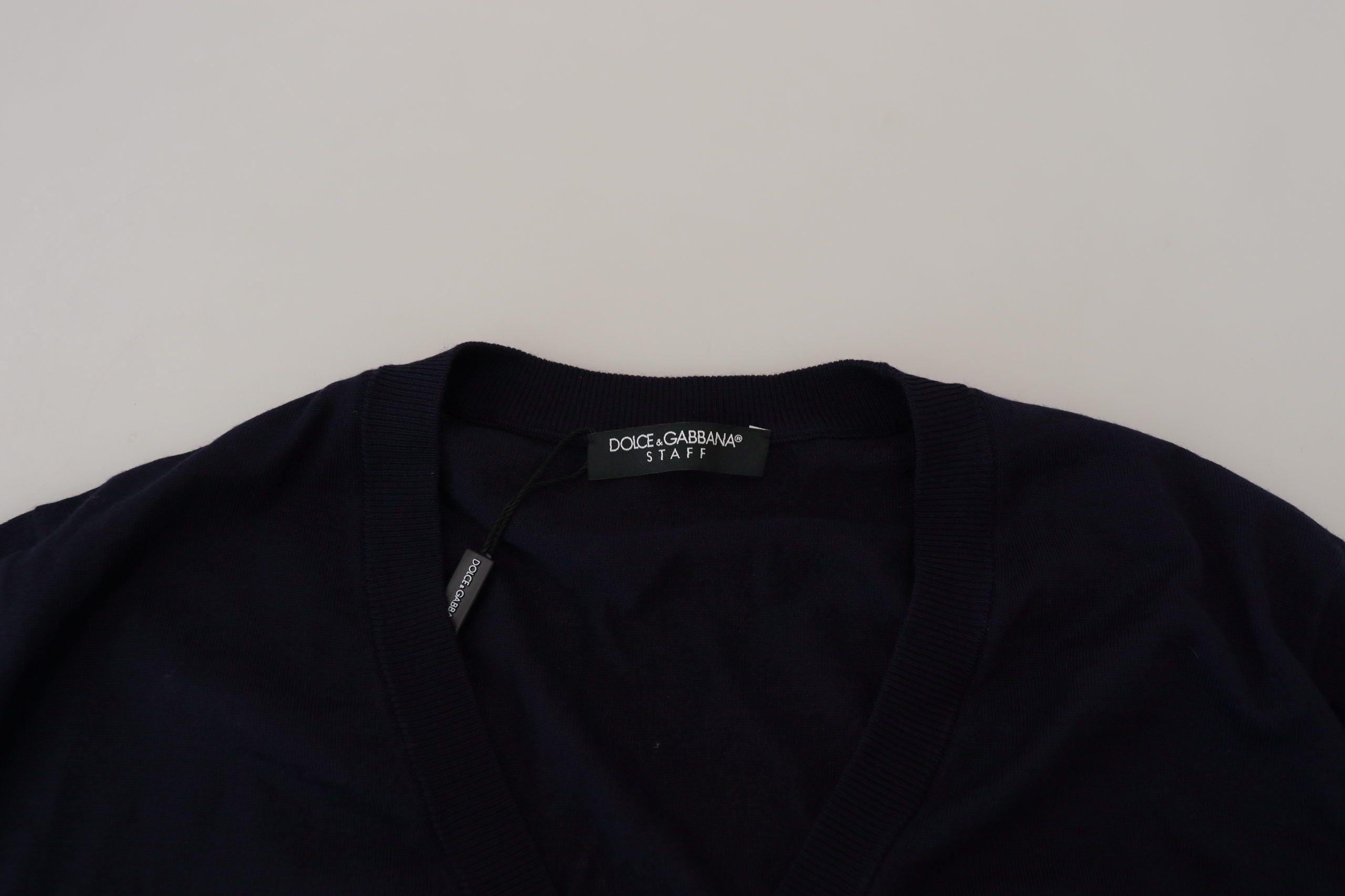 Dolce & Gabbana Blauer Woll-Daunen-Cardigan-Pullover für Personal