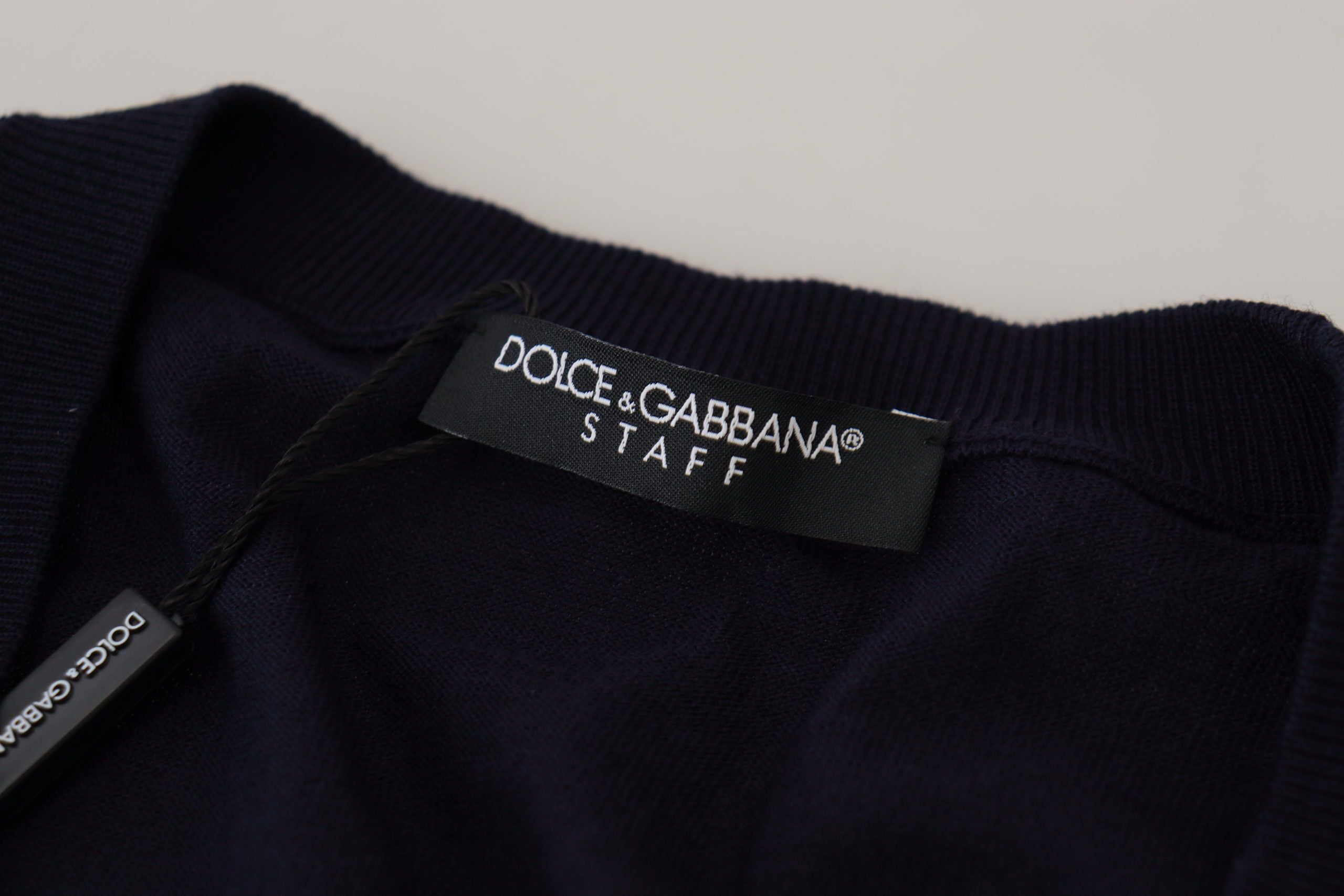 Dolce & Gabbana Blauer Woll-Daunen-Cardigan-Pullover für Personal