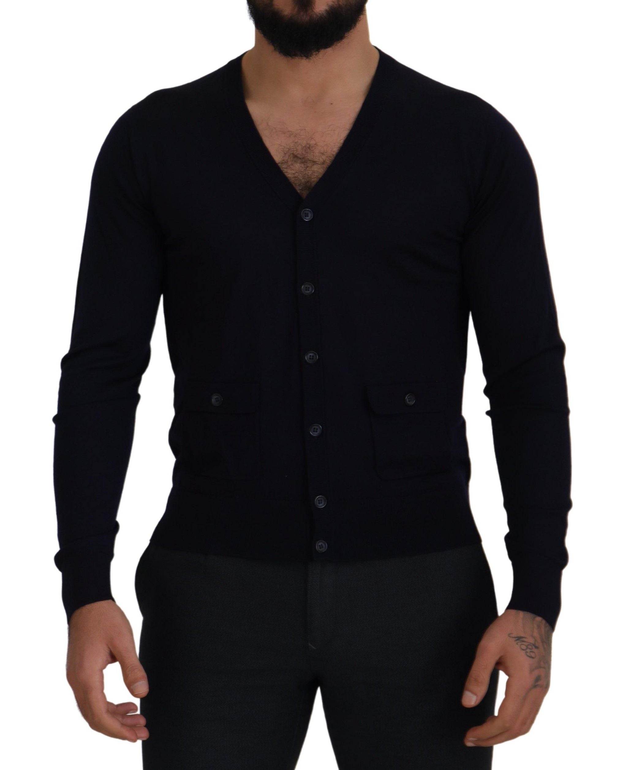 Dolce & Gabbana Blauer Woll-Daunen-Cardigan-Pullover für Personal