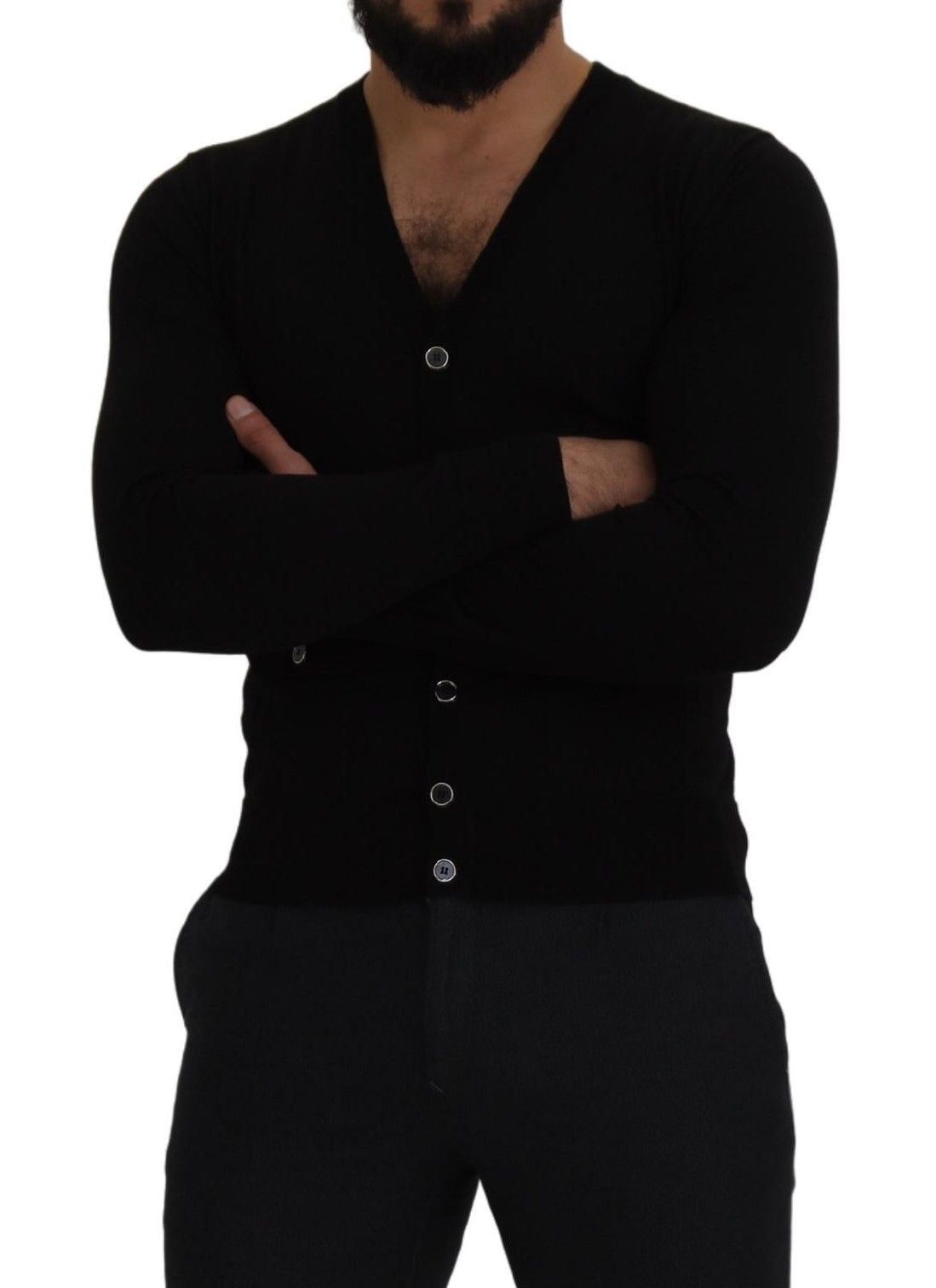 Dolce & Gabbana Schwarze Strickjacke aus Wolle mit Knopfleiste