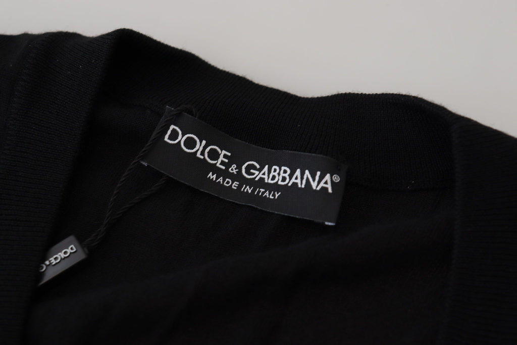 Dolce & Gabbana Schwarze Strickjacke aus Wolle mit Knopfleiste