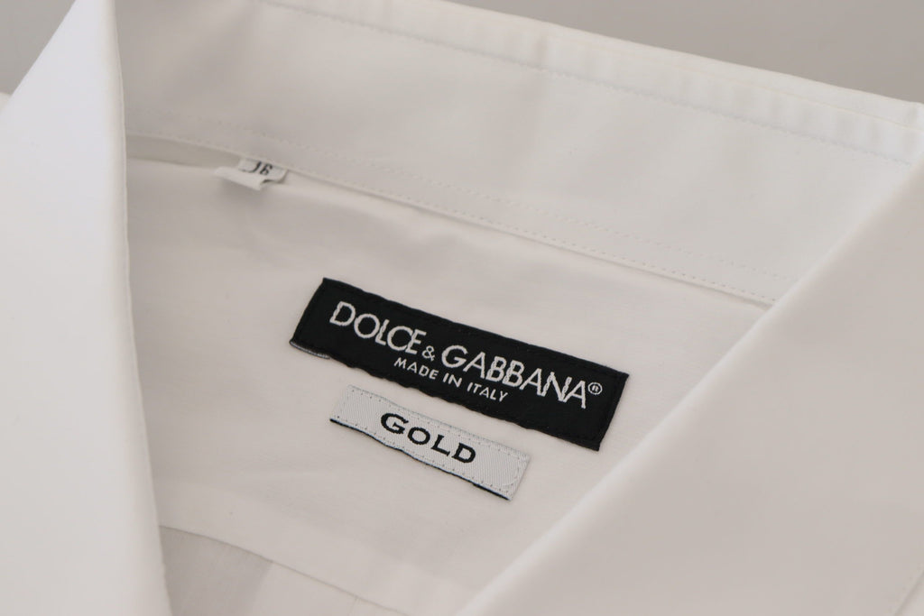 Dolce & Gabbana Weißes Baumwoll-Hemd mit Pfauenfeder-Stickerei, GOLD, formell