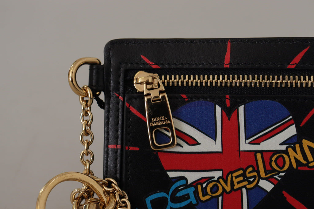 Dolce & Gabbana Schwarzes Leder #DGLovesLondon Schlüsselanhänger Kartenhalter Münzetui