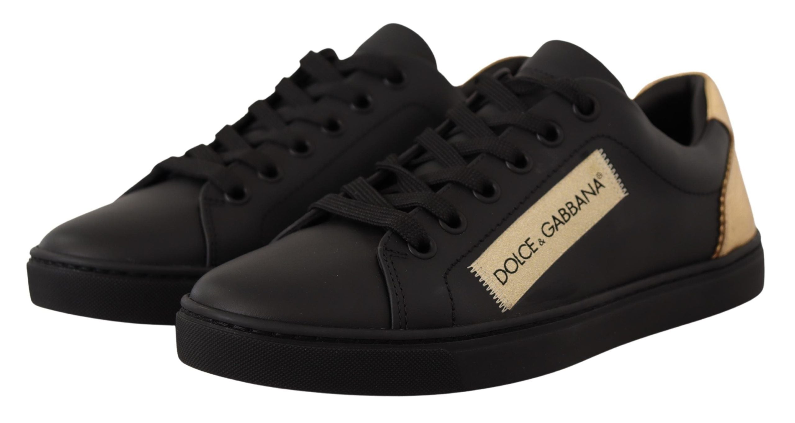 Dolce & Gabbana Schwarz Gold Leder Low Top Sneakers Damen Schuhe