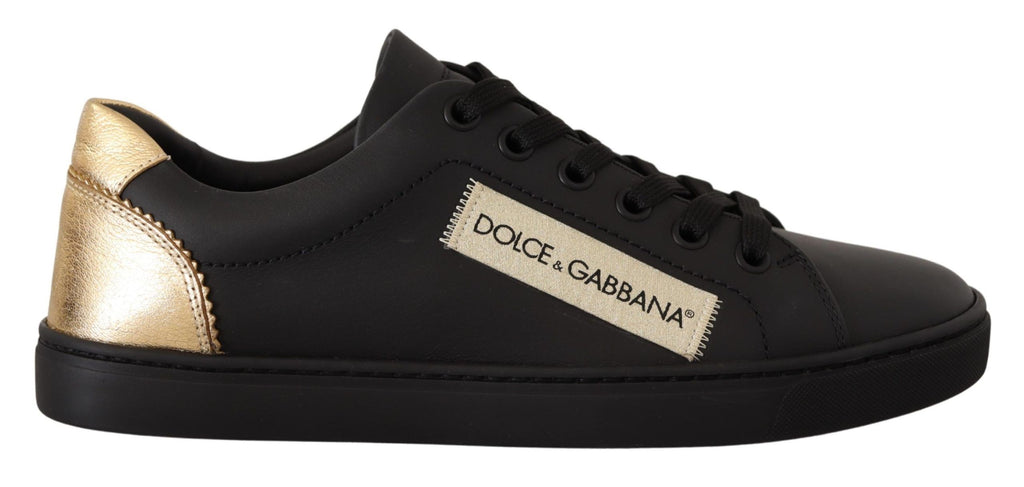 Dolce & Gabbana Schwarz Gold Leder Low Top Sneakers Damen Schuhe