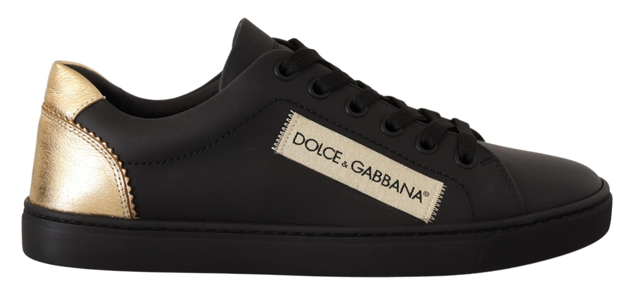 Dolce & Gabbana Schwarz Gold Leder Low Top Sneakers Damen Schuhe