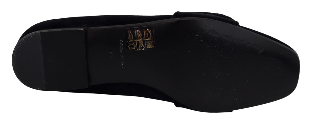 Dolce & Gabbana Schwarz Samt Kristalle Loafers Flats Schuhe