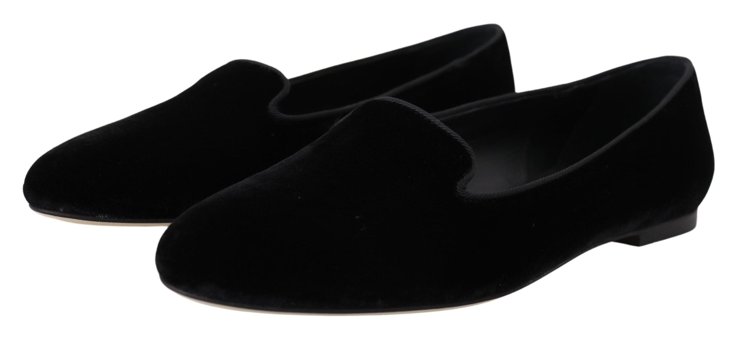 Dolce & Gabbana Schwarzer Samt Slip Ons Loafers Flats Schuhe