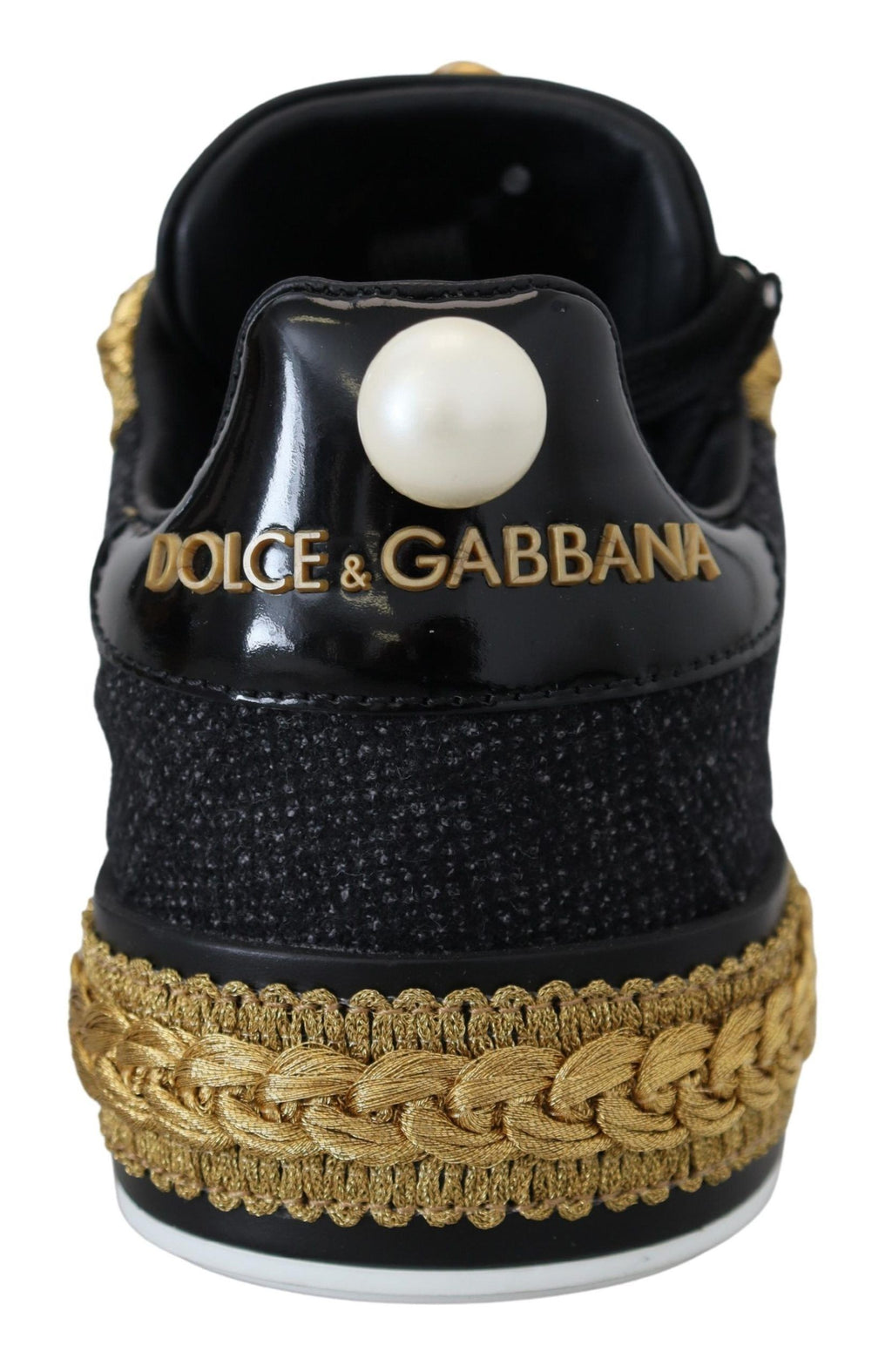 Dolce & Gabbana Schwarz Gold Barock Portofino Leder Turnschuhe Schuhe