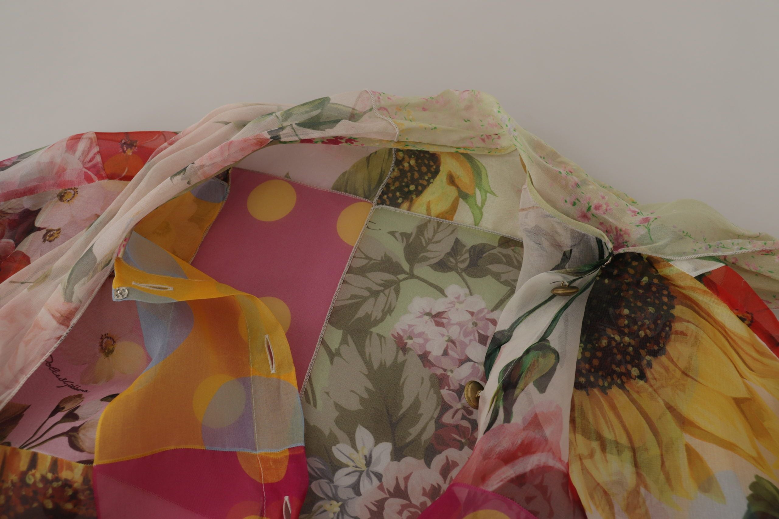 Dolce & Gabbana Multicolor Ascot Kragen Patchwork Bluse Top