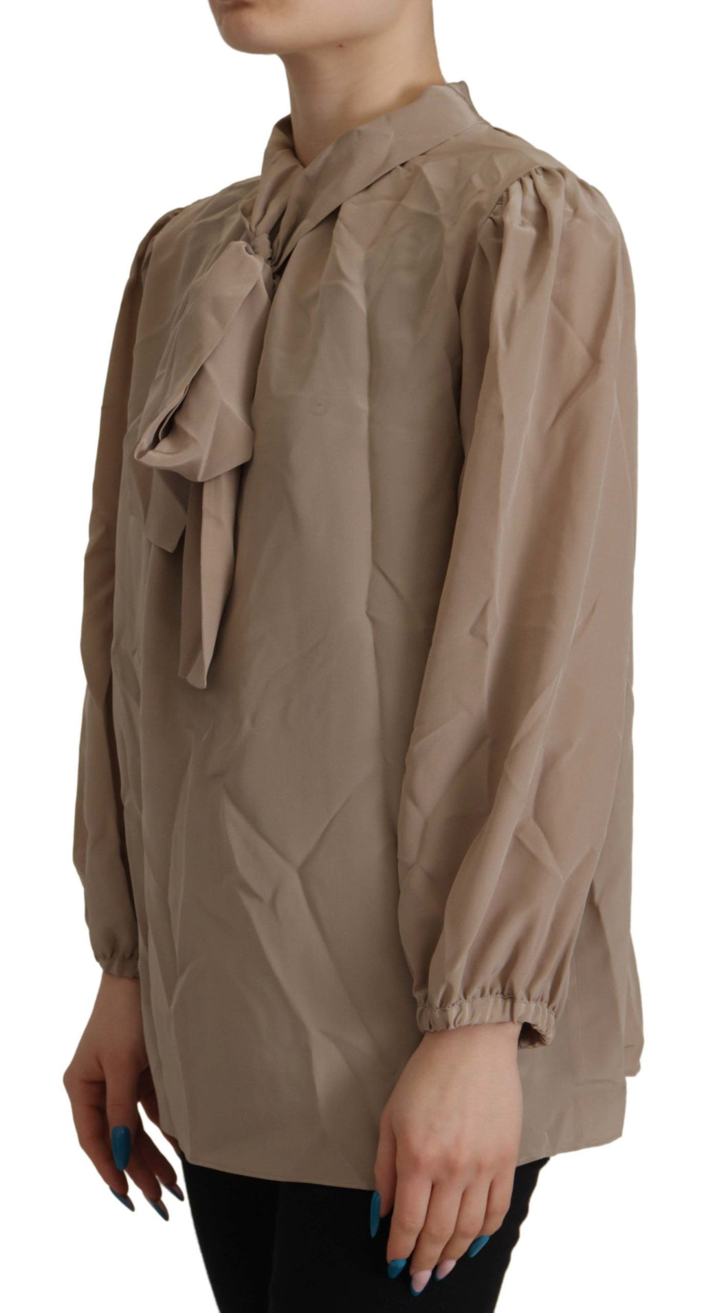 Dolce & Gabbana Braunes Taillenband Ärmel Ascot Kragen Top Bluse