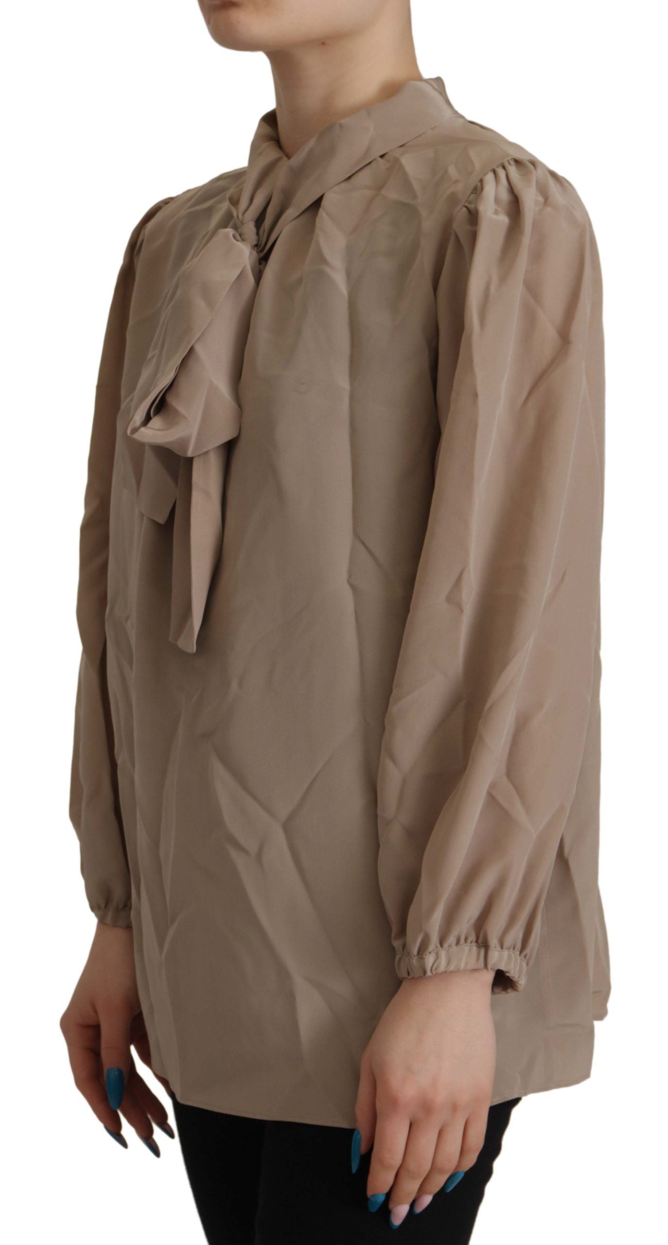 Dolce & Gabbana Braunes Taillenband Ärmel Ascot Kragen Top Bluse