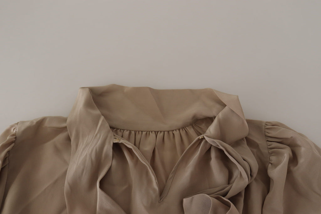 Dolce & Gabbana Braunes Taillenband Ärmel Ascot Kragen Top Bluse