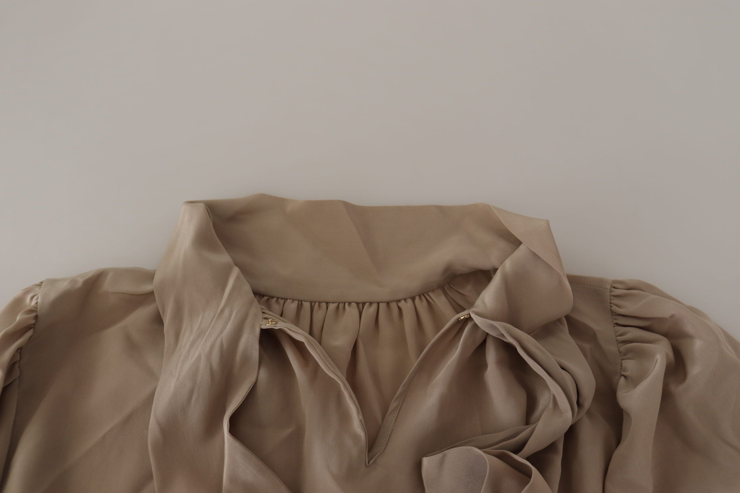 Dolce & Gabbana Braunes Taillenband Ärmel Ascot Kragen Top Bluse