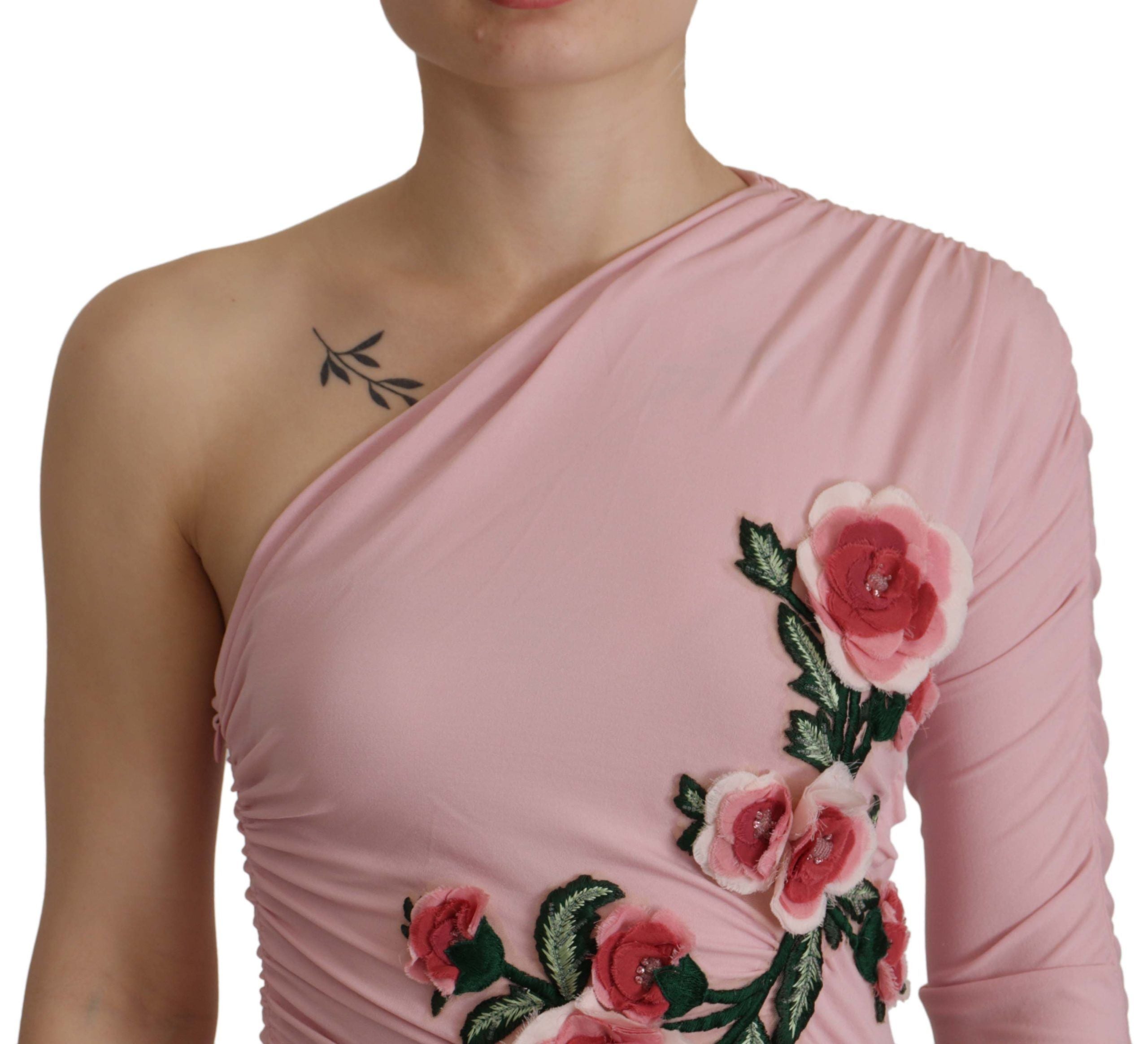 Dolce & Gabbana Rosa blumengeschmücktes One-Shoulder-Kleid