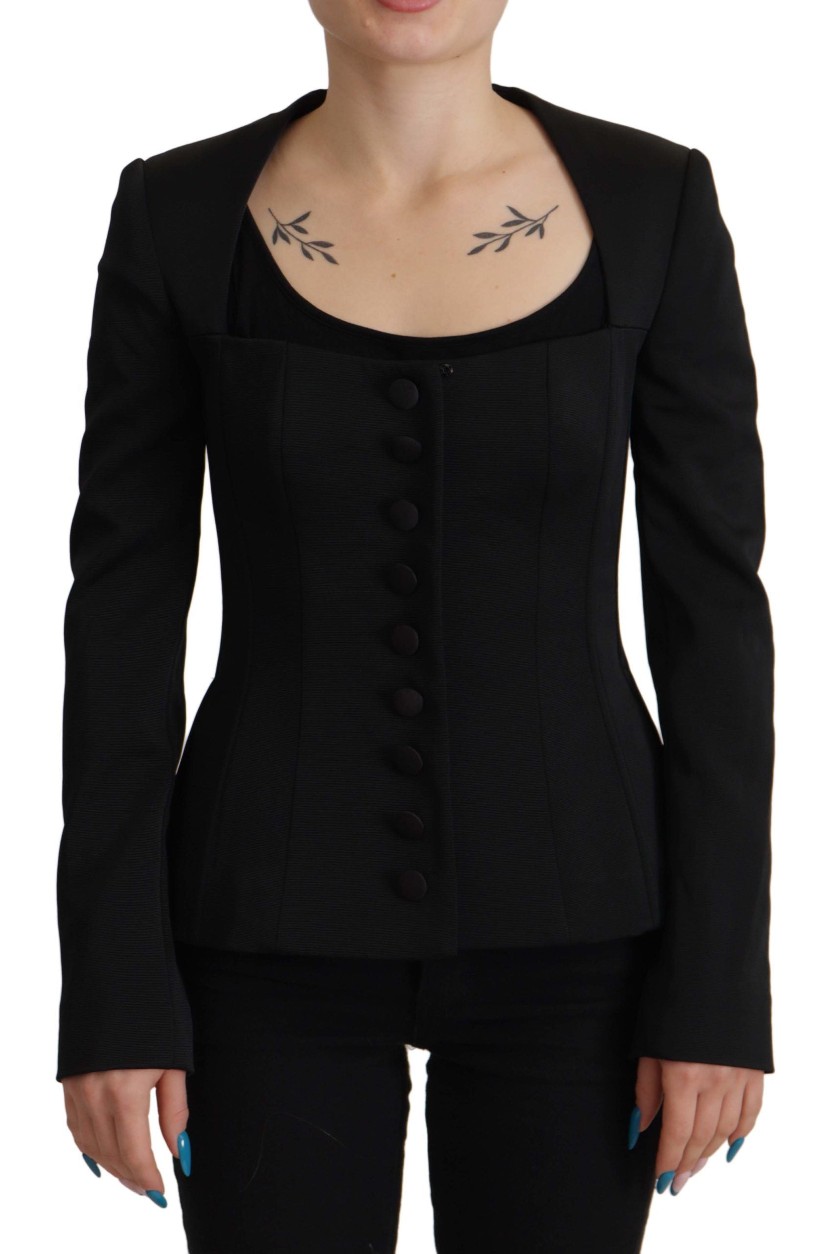 Dolce & Gabbana Schwarze Slim Fit Jacke mit langen Ärmeln und Schnappverschluss
